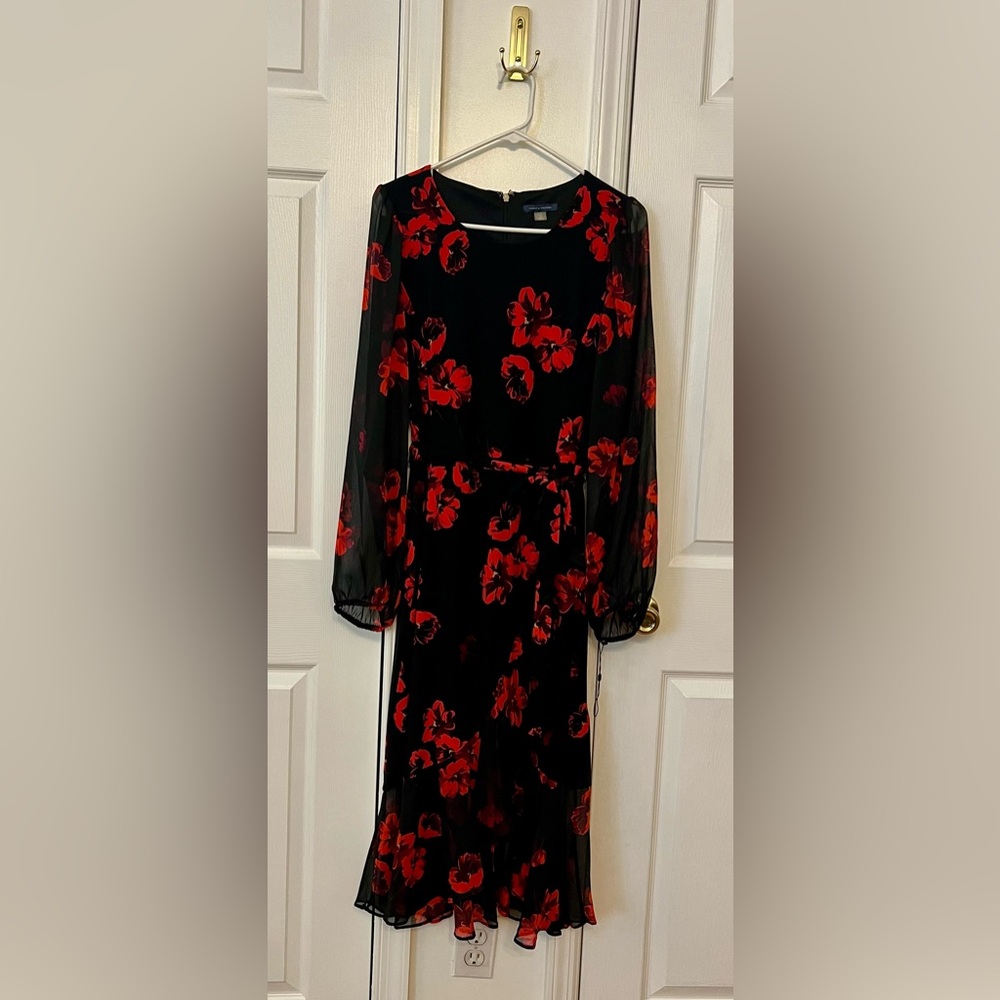 Tommy Hilfiger Black and Red Floral Long Sleeve Dress